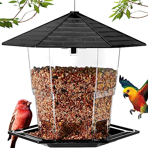 Jealoeur Bird Feeders for Outdoors Hanging, Bird Feeder with a Latch Feature, Wild Bird Seed for Outside Feeders and Garden Decoration Yard for Bird Watchers(Black, 1 Pack)