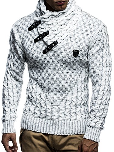 Leif Nelson Men’s Knitted Pullover | Long-Sleeved Slim fit Shirt | Basic Sweatshirt with Shawl Collar and Faux Leather