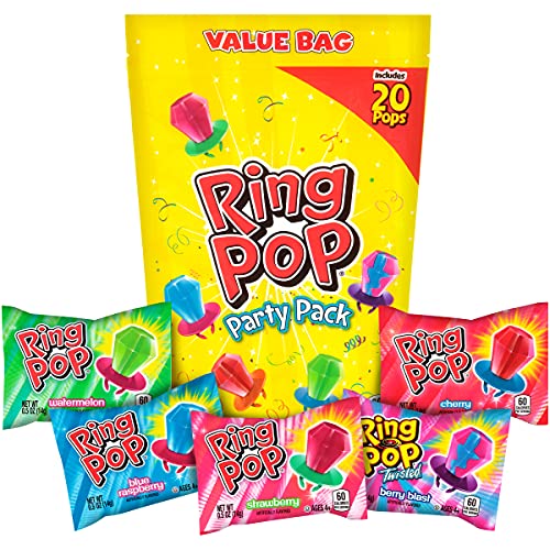 Ring Pop Bulk Candy Lollipop Variety Party Pack – 20 Count Lollipops w/ Assorted Flavors - Fun Candy For Birthdays, Party Favors, Pool Parties, 4th of July & Summer Fun - Summer Treats Loved by Kids