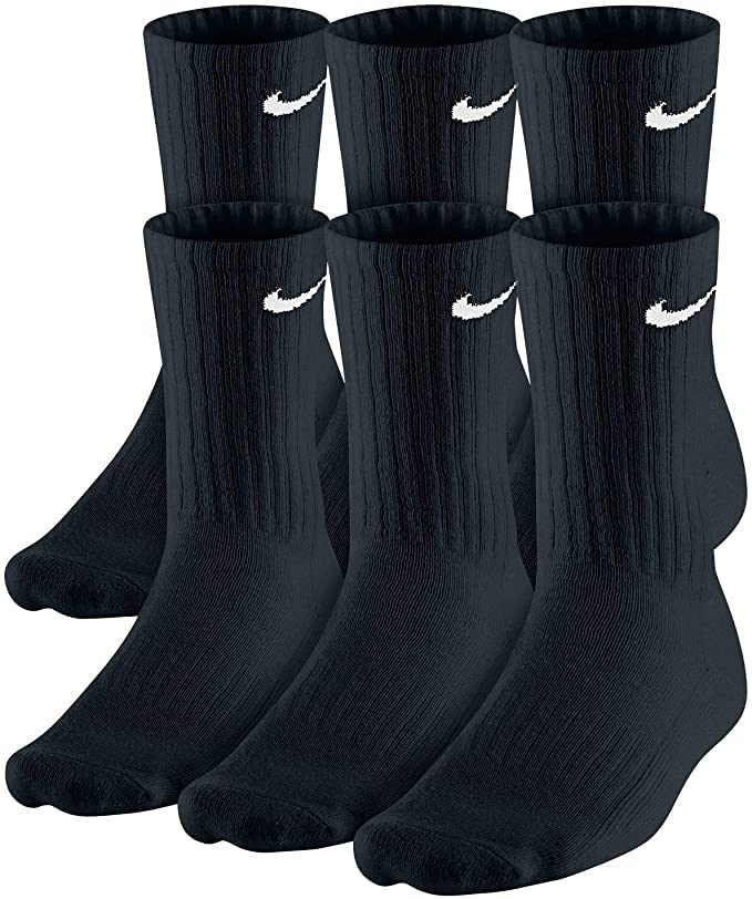 Nike Men's Dri-Fit Training Cotton Cushioned Crew Socks (6 Pair) (Black/White, Medium)