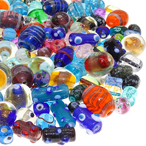 Fun-Weevz 50 PCS Assorted Glass Beads for Jewelry Making Adults, Large and Small Bulk Glass Beads for Crafts, Craft Lampwork Murano Bead Mix for Bracelets and Necklaces, Crafting Supplies Kit