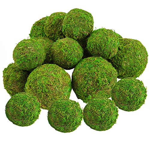 18 Pack Decorative Faux Dried Moss Balls- 6pcs 3.1' Artificial Green Plant Mossy Globes+ 12pcs 2.2' Handmade Sphere Moss for Home Dough Bowl Vase Chinoiserie Decors Party Wedding Display