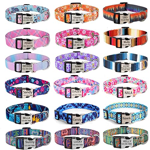 YLrank Personalized Dog Collars - Floral Custom Dog Collar with Engraved ID Name and Phone Number - Customized Dog Collars for Puppy Small Medium Large X-Large Boy Girl Dogs (Pack of 1)