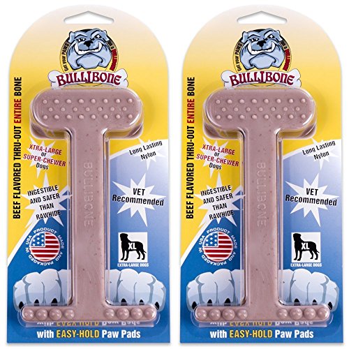 Bullibone Nylon Dog Chew Toy Nylon Bone - Improves Dental Hygiene, Easy to Grip Bottom, and Permeated with Flavor (Beef, XL - 2 Pack)