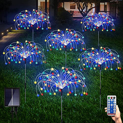 6 Pack Solar Garden Lights, Firework Lights, Decorative, 8 Lighting Modes with Remote 120 LED Twinkling Waterproof Landscape Outdoor Decor, for Pathway Backyard Walkway Patio(Colorful)