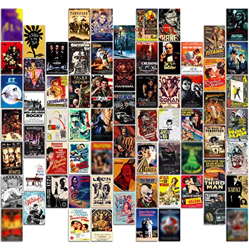 AKBOK 70Pcs Vintage Classic Movie Wall Collage Kit Retro Film Posters Home Man Cave Theater Teens Room Decor 4 ×6 Inches
