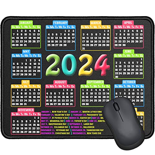 Mouse Pad with Stitched Edge, Computer Mouse Pad with Non-Slip Rubber Base, Mouse Pads for Computers Laptop Mouse 9.6x7.9x0.1 inch (2024 Calendar Black)