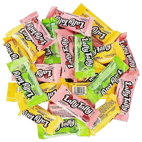Wonka Laffy Taffy 4-5 Assorted Flavors 2 Lbs - Includes Banana, Cherry, Sour Green Apple, and more, 2 Pounds Family Pack Fun Size Joke Individually Wrapped Bars, Packed By Tundra's