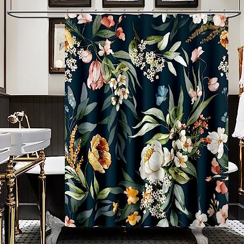 Amaredom Black Floral Polyester Modern 72 x 72 Inch Shower Curtain