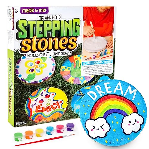 Made By Me Mix & Mold Your Own & Make 4 DIY Personalized Stepping Stones, Great Spring & Summer Weekend Activity, Perfect Keepsake, Birthday Party Idea for Kids Ages 5, 6, 7, 8, 9, Multicolor