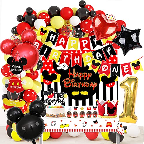 Dilyreke 1st Birthday Mouse Themed Party Decorations for Boy One Birthday Party Supplies Banner and Balloon Set