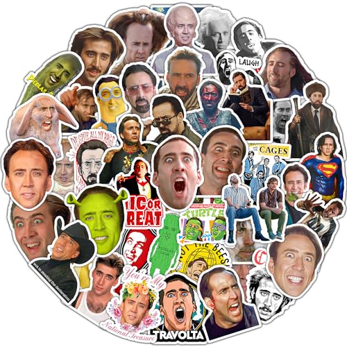 52 Pcs Nicolas Cage Stickers, Funny Meme Nicholas Cage Sticker, Nick Cage Sticker, Picolas Cage Sticker, Nicolas Cage Gifts Waterproof Vinyl Sticker Decals for Car Laptop Window Water Bottle