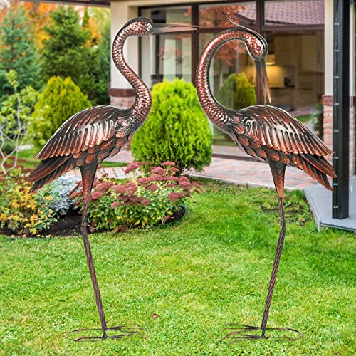 Kircust Crane Garden Sculptures & Statues Heron Decoy Large Size Metal Birds Yard Art Standing Vintage Brass Heron Lawn Ornament Outdoor Decorations 37 Inches Set of 2