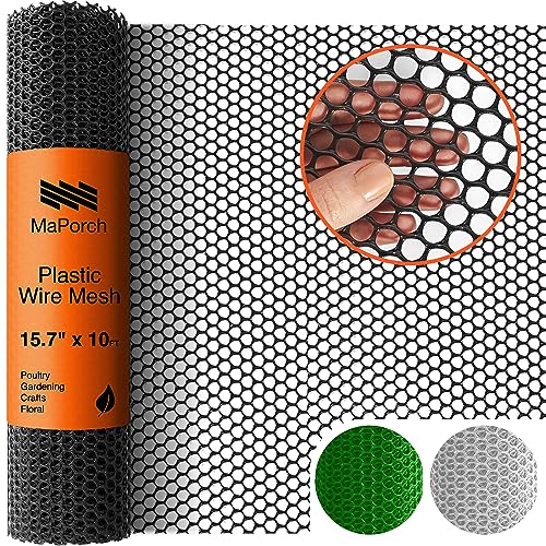 MAPORCH Black Plastic Wire Mesh Fence 15.7IN x 10FT Roll - Ideal for Poultry, Dogs, Rabbit, Snake Barrier & Gardening - Durable Plastic Chicken Wire Mesh - Versatile Plastic Fencing & Netting Solution