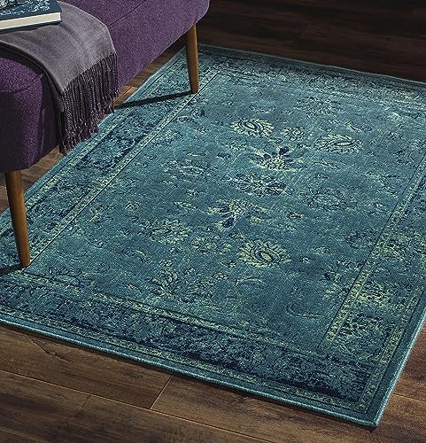 SAFAVIEH Vintage Collection Accent Rug - 3'3' x 5'7', Turquoise & Multi, Oriental Distressed Viscose Design, Ideal for High Traffic Areas in Entryway, Living Room, Bedroom (VTG117-2220)