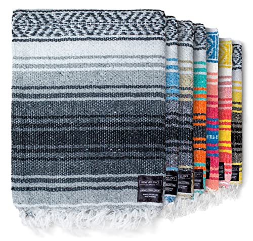 Benevolence LA Authentic Handwoven Mexican Blanket, Yoga Blanket - Perfect Outdoor Picnic Blanket, Camping Blanket, Equestrian Saddle Blanket, Serape Blanket 50x70 inches - Gray, Pack of 1