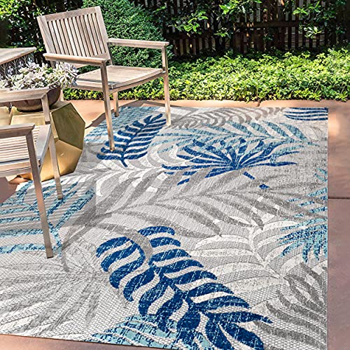 JONATHAN Y AMC100A-5 Tropics Palm Leaves Indoor Outdoor Area-Rug Bohemian Floral Easy-Cleaning High Traffic Bedroom Kitchen Backyard Patio Porch Non Shedding, 5 X 8, Gray/Blue