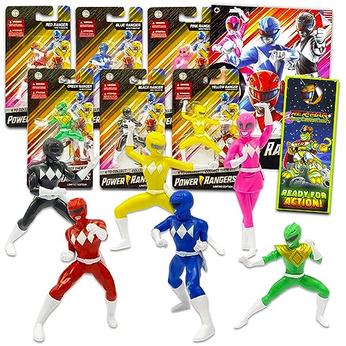 Power Rangers Action Figures Set - Bundle with 6 Mini Power Rangers 2.75' Figurines Plus Power Rangers Tattoos and More | Power Rangers Goodie Bag Fillers