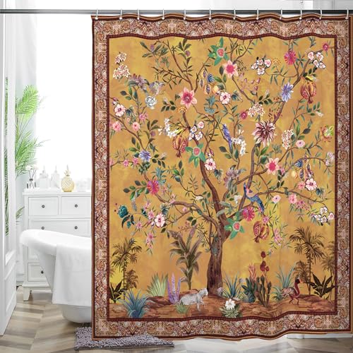 WC WAH CHUN Bohemian Bathroom Curtain Colorful Boho Floral Print Beautiful Bright Polyester Fabric Cloth Shower Curtain for Bathroom Decoration, 72'x72' (Tape G)