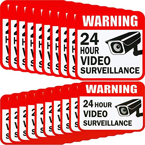 Tatuo 20 Pieces Video Surveillance Sticker Sign Decal 2 Size for Home Business Camera Alarm System Stickers, 5 x 5 Inches and 3 x 4 Inches Adhesive 24 Hours Security Warning Signs