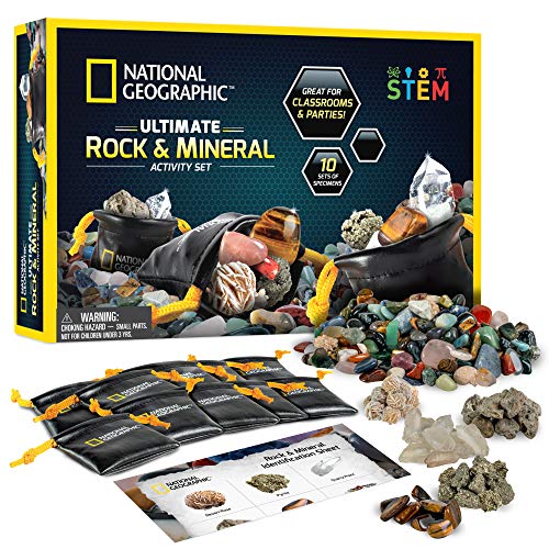 NATIONAL GEOGRAPHIC Kids Rock Collection – 1.25 Lb Assorted Rocks, Minerals & Gemstones Plus 50 Cool Rocks and Minerals to Share, A Great STEM Earth Science Kit for The Classroom, Homeschool & More
