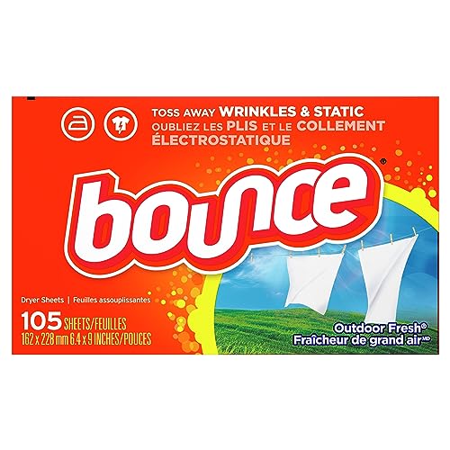 Bounce Dryer Sheets, 105 Sheets, Outdoor Fresh Scent Fabric Softener Sheets, Reduces Static, Softens and Fights Wrinkles