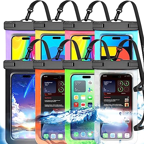 8 Pack Universal Waterproof Phone Pouch, Large Phone Waterproof Case Dry Bag IPX8 Outdoor Sports for Apple iPhone,Samsung,and up to 7.5' (Multicolor 8Pack)