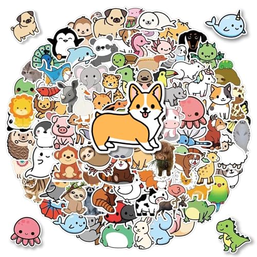 BananaBarn Cute Animal Stickers for Kids - 100 PCS, Vinyl Stickers for Laptop, Phone Case, Water Bottle| Stickers Animals, Assorted Cute Sticker Packs