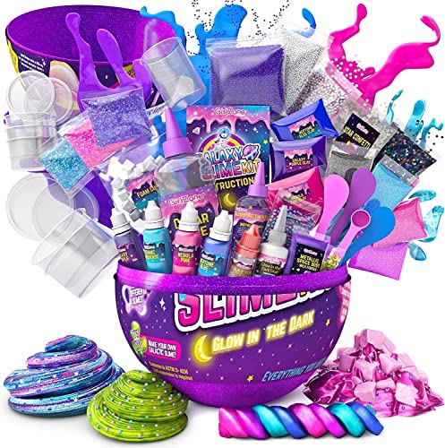 GirlZone Egg Surprise Galaxy Slime Kit for Girls, 41 Pieces to Make Glow in The Dark Slime, DIY Slime with Glitter, Fun Slime Kits for Girls 10-12, Ideal Easter Gifts for Kids