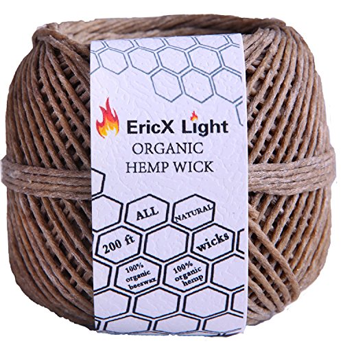 EricX Light Organic Hemp Wick,200 FT Spool,Well Coated with Beeswax,Standard Size(1.0mm)