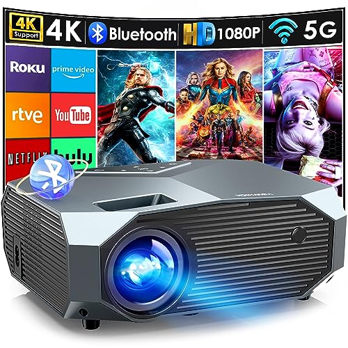 YOWHICK 4K Projector with WiFi and Bluetooth, 12000L Native 1080P Outdoor Portable Movie Projector, Smart Video Projector, 50% Zoom/400' Display, Compatible with HDMI/USB/PC/TV/PS5/DVD/Android/iOS