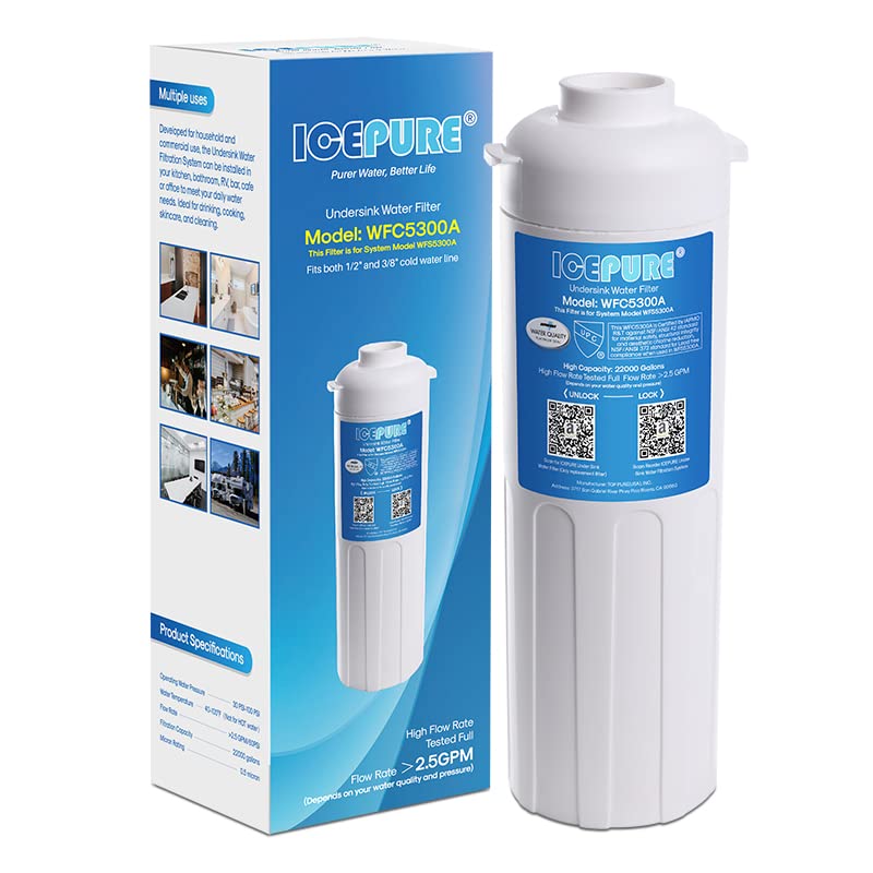 ICEPURE WFC5300A Under Sink Water Filter System, 3Years or 22K Gallons Ultra High Capacity, Replacement for ICEPURE WFS5300A Under Sink Water Filtration System, 0.5 Micron