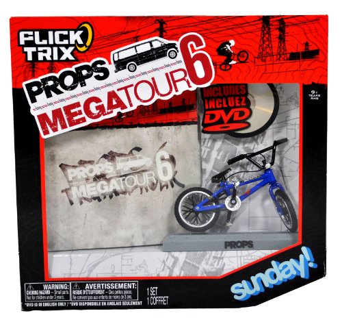 Spinmaster Flick Trix Fingerbike 'Real Bikes, Unreal Tricks' BMX Bicycle Miniature Set - Blue Color SUNDAY! Bike with Display Base and DVD Props 'Props Mega Tour 6'