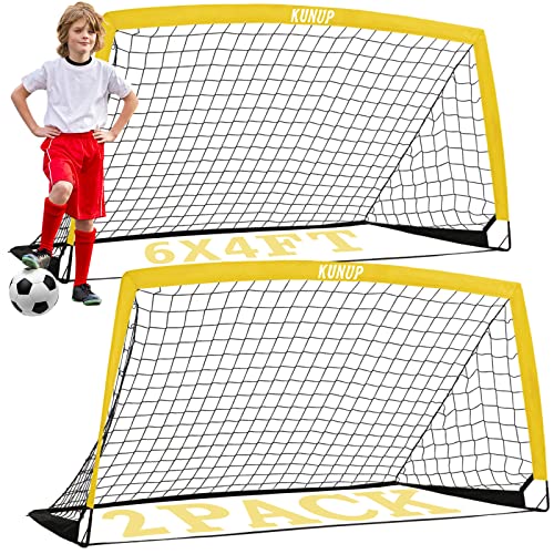 Kunup Kids Soccer Goals for Backyard 6x4FT Large Set of 2 Larget Portable Soccer Nets for Backyard Folding Soccer Goals Practice Nets with Carrying Bag for Outdoor Indoor