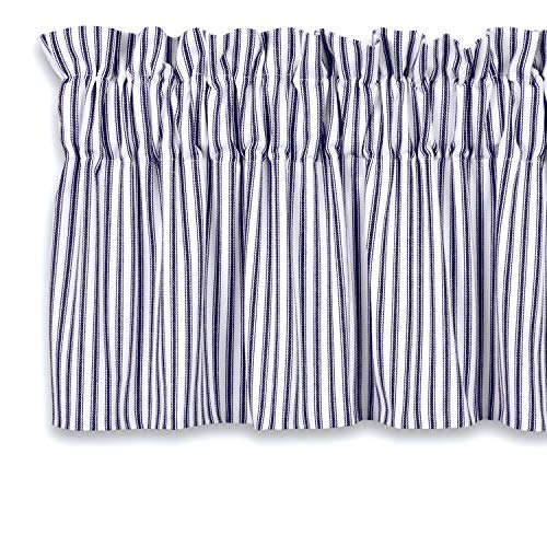 Cackleberry Home Navy Blue and White Ticking Stripe Valance Curtain Woven Cotton Lined 54 Inches W x 17 Inches L