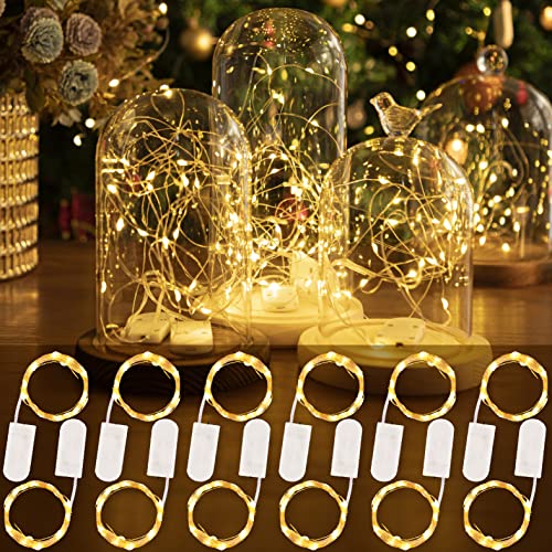 HXWEIYE 12 Pack Fairy Lights Battery Operated, Warm White 7ft 20LED Mini Firefly Starry Lights for Indoor Outdoor Mason Jars Halloween Thanksgiving