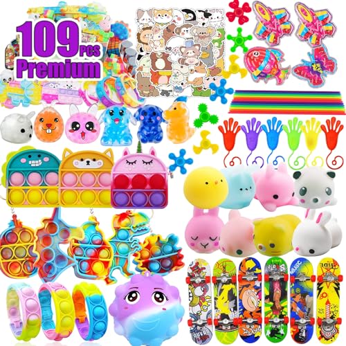 109 PCS Premium Party Favors Toys for Kids,Assortment Mini Pop Fidget it Toys for All Ages Kids,Classroom Prizes,Treasure Chest, Prize Box Toys, Goody Bag Fillers,Carnival Prizes for Boys Girls 4-10