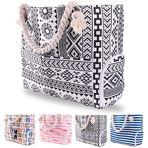 Beach Tote Water Resistant Bag for Women Man Extra Large Waterproof Sandproof Accessories XL Cloth Canvas Cotton Rope Travel Drybag Dry bolsa de playa with Zipper Pockets Pool Swim Boat Gift