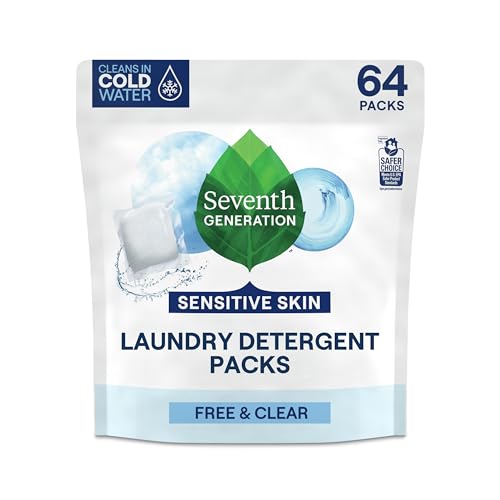 Seventh Generation Laundry Detergent Packs, Free & Clear, Made for Sensitive Skin, 64 Count
