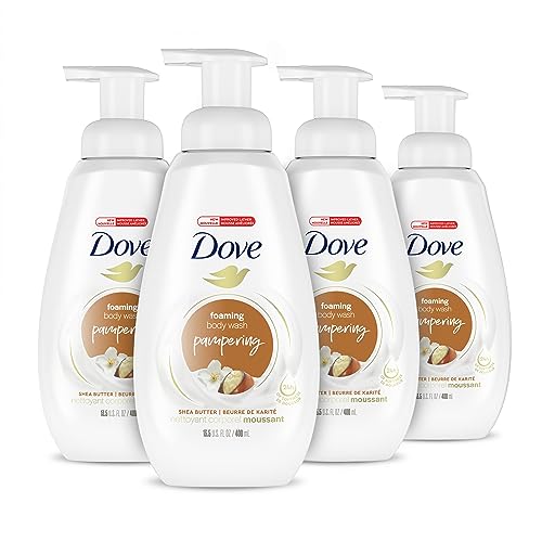 Dove Instant Foaming Body Wash Shea Butter with Warm Vanilla Pack of 4 with NutriumMoisture Technology Effectively Washes Away Bacteria While Nourishing Your Skin 13.5 oz