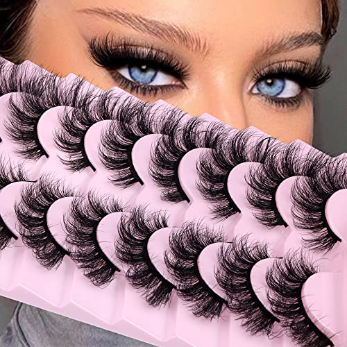 False Eyelashes Fluffy Wispy Mink Lashes 16mm Natural Full Volume Pestañas Cat Eye Lashes 9 Pairs by Yawamica Black