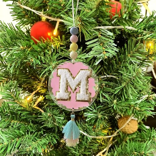 Janhavi Cute Christmas Ornaments for Christmas Tree Decorations Preppy Initial Christmas Tree Ornaments Pink Christmas Decorations Gifts Holiday Decor Hanging Accessories for Women -M