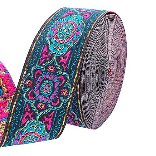 PH PandaHall 7 Yard Vintage Jacquard Ribbon 1 1/4 Inch Emobridered Woven Ribbon Floral Fabric Trim Fringe Boho Persian Tape for Eid Mubarak Ramadan Sewing Clothing Bag Embellishment Decorations