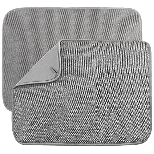 2 Pack Microfiber Dish Drying Mat,Absorbent Dish Drainer Kitchen Counter,Super Absorbent Dish Drying Pads 20×15 Inch Grey
