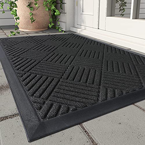 MontVoo-Front Door Mat Outdoor Indoor Entrance Doormat-Welcome Mat Entry Entryway Rugs Inside Outside Door Mats for Home Entrance Durable Absorbent Non Slip Dirt Trapper Heavy Duty-Black 17'x30'