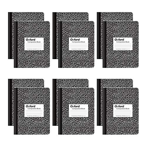Oxford Composition Notebooks, College Ruled Paper, 9-3/4' x 7-1/2', Black Marble Covers, 100 Sheets, 12 per Pack (63796)