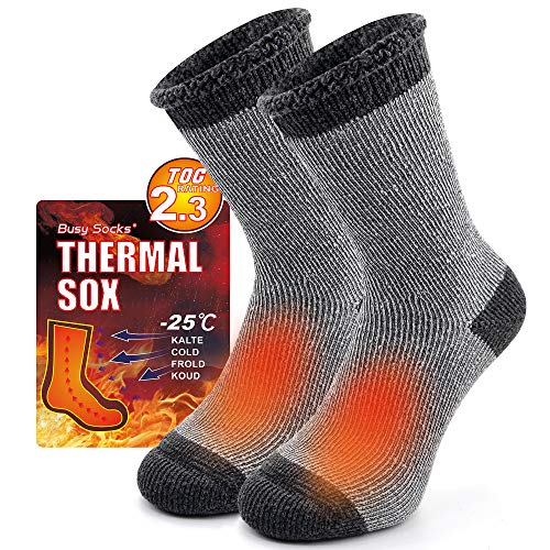 Busy Socks Winter Warm Thermal Socks for Men Women Extra Thick Insulated Heated Crew Boot Socks for Extreme Cold Weather, Medium, 1 Pair Dark Grey