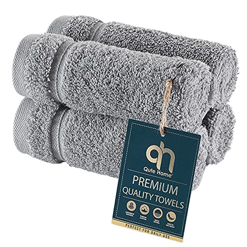 Qute Home 4-Piece Washcloths Towels Set, 100% Turkish Cotton Premium Quality Towels for Bathroom, Quick Dry Soft and Absorbent Turkish Towel, Set Includes 4 Wash Cloths (Grey)
