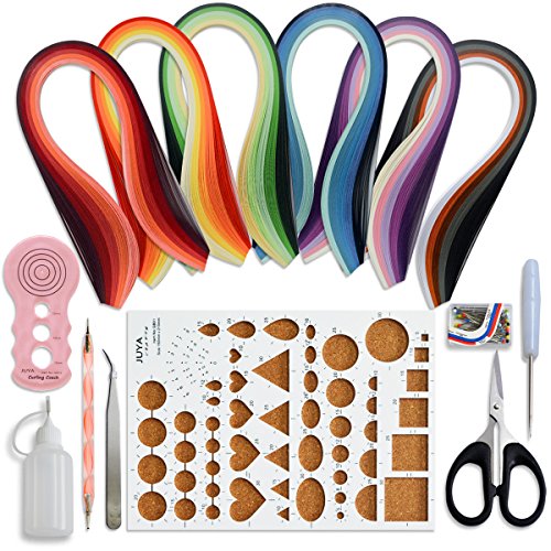 JUYA Paper Quilling Kits with 30 Colors 600 Strips and 8 Tools (Paper Width:3mm, Pink Tools)