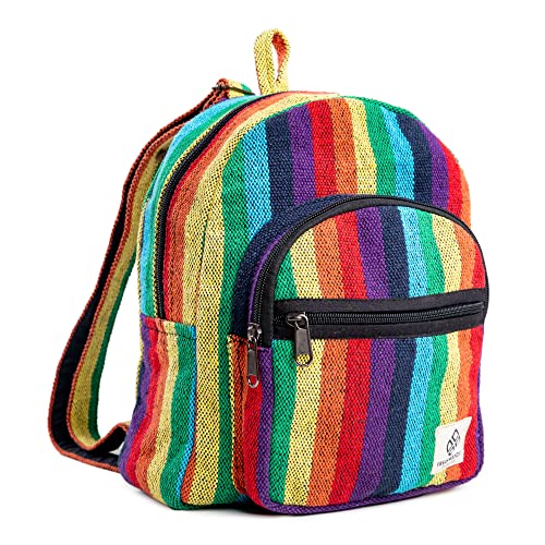 Mini Hemp Backpack Bag - Boho Eco Friendly Unisex Rustic Durable Adjustable Straps Bag by Freakmandu - Rainbow